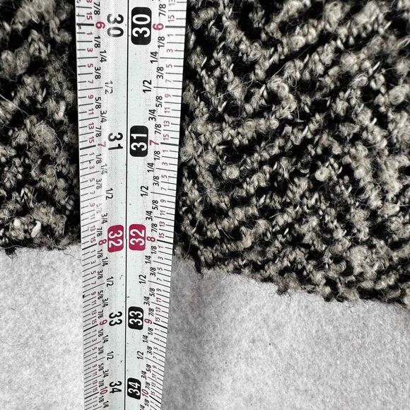 CALVIN KLEIN PeaCoat Women 12 Herringbone Jacket Black Wool Double Breasted - Picture 8 of 10